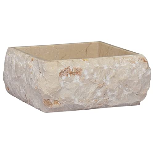 Sink Cream 11.8"x11.8"x5.1" Marble,Modern Marble Sink: A Touch of Elegance for Your Bathroom or Washroom Bath Fixtures，Bathroom Sinks