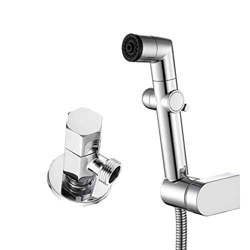 ZLOCYIVHE Hand Held Bidet Sprayer for Toilet, 2 Function Chrome Bidet Shattaf, ABS Spray Bracket, Stainless Steel Shower Hose,Spray Set(Spray Set with Angle Valve)