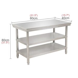 Three Tier Work Table Commercial Kitchen Multifunctional Prep Table Sturdy Stainless Steel Metal Table with Open Storage Shelves with Adjustable Legs for a Wide Range of Applications