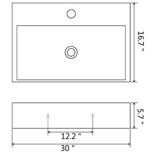 Basin with Faucet Hole Ceramic White 30"x16.7"x5.7",Modern Ceramic Basin: Artistic and Elegant for Bathroom and Powder Room Bath Fixtures，Bathroom Sinks