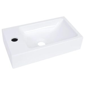 Wash Basin 15.7"x8.7"x3.5" SMC White,Durable Bathroom Wash Basin with Faucet Hole for Countertop or DropIn Installation Bath Fixtures，Bathroom Sinks