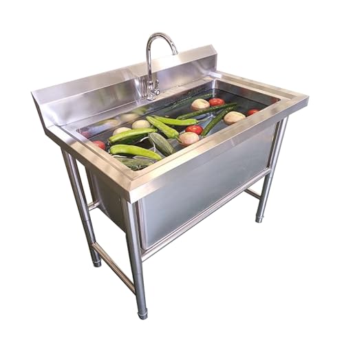 Large Utility Sink Laundry Tub,Freestanding Stainless Steel Sink,Kitchen Commercial Industrial Sink,1 Compartment Single Bowl Heavy Duty Slop Sinks (120cm)