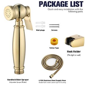 ZLOCYIVHE Handheld Toilet Bidet, Cloth Diaper Sprayer Bidet Faucet Mixer Tap, 1.5m 304 Stainless Steel Shower Pipe, ABS Shower Base,Chrome(Titanium Gold)