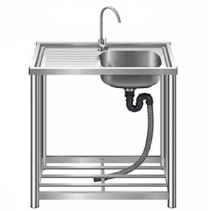 commercial 304 stainless steel sink free standing single bowl commercial restaurant kitchen sink with left drainboard storage shelve faucet 1 compartment restaurant kitchen sink fo