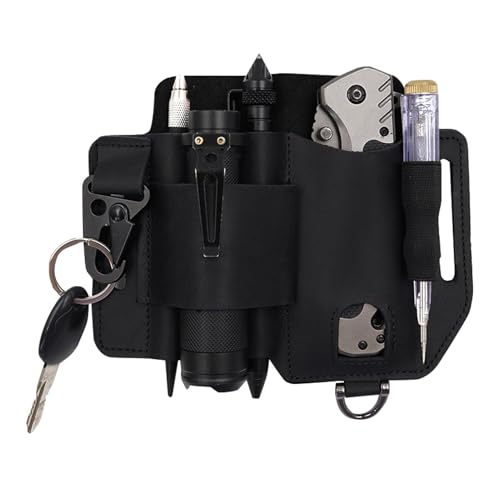 Men ED C Belt Organizer - Men Leather EDCs Organizer Sheath, EDCs Belt Sheath Pocket Organizer | multitooll Pouch Flashlight Sheath with Pen Holder, ED C Gear Holder Belt Attachment for Flashlight