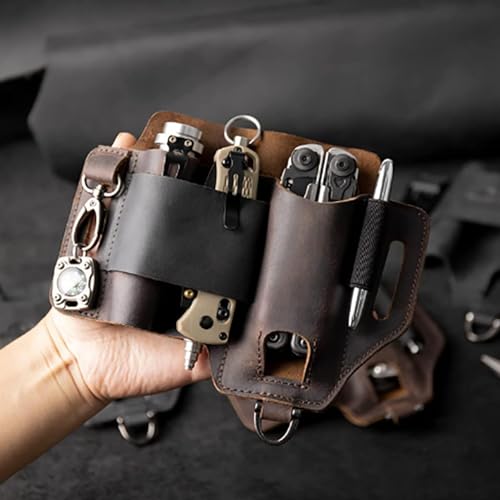 Men ED C Belt Organizer - Men Leather EDCs Organizer Sheath, EDCs Belt Sheath Pocket Organizer | multitooll Pouch Flashlight Sheath with Pen Holder, ED C Gear Holder Belt Attachment for Flashlight