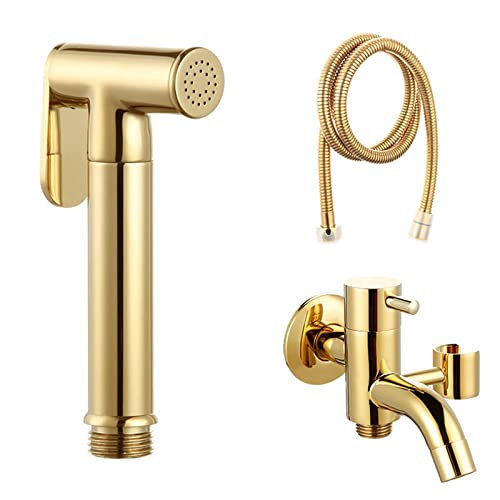 ZLOCYIVHE Hand Shower for Toilet Set Handheld Bidet Sprayer for Toilet Bidet Shower Attachment Gold with Hose Brass Cold Water Faucet Toilet Sprayer for Cloth Diapers