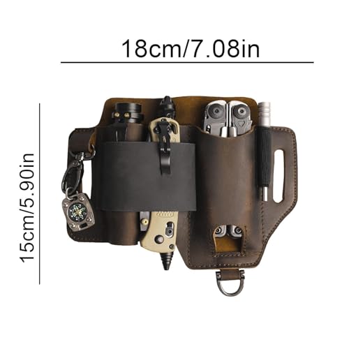 Men ED C Belt Organizer - Men Leather EDCs Organizer Sheath, EDCs Belt Sheath Pocket Organizer | multitooll Pouch Flashlight Sheath with Pen Holder, ED C Gear Holder Belt Attachment for Flashlight