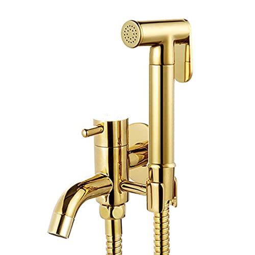 ZLOCYIVHE Hand Shower for Toilet Set Handheld Bidet Sprayer for Toilet Bidet Shower Attachment Gold with Hose Brass Cold Water Faucet Toilet Sprayer for Cloth Diapers