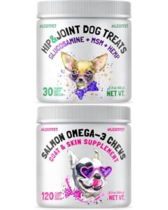 hemp hip & joint supplement for dogs 30 soft chews and omega 3 alaskan salmon oil treats for dogs 120 chews