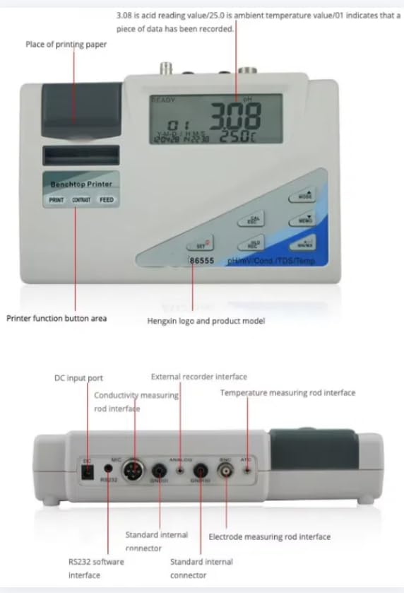 AZ86555 BenchTop WaterQuality Meter Desktop pH/ORP/Cond./TDS/Salinity 5 in 1Printer WaterQuality Tester