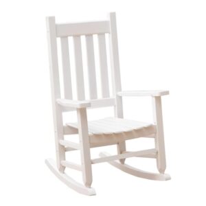 BplusZ Child Rocking Chair Kid's Toddler Wooden Comfy Rocker Furniture Indoor Outdoor Patio Porch Balcony Reading Room for Baby Children Ages 6-10, White