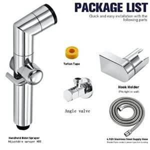 ZLOCYIVHE Hand Held Bidet Sprayer for Toilet, 2 Function Chrome Bidet Shattaf, ABS Spray Bracket, Stainless Steel Shower Hose,Spray Set(Spray Set with Angle Valve)