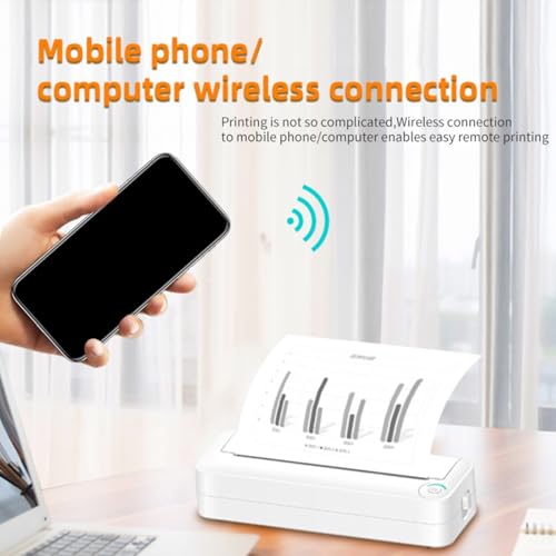 Portable Printer Wireless for Travel Thermal Printer A4 Thermal Paper, Inkless Printer Mobile Office(White)