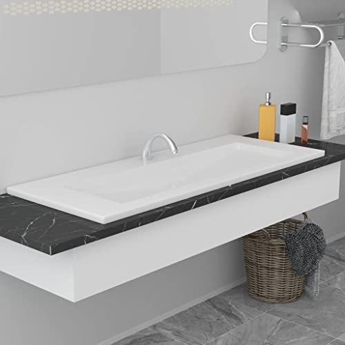 Built-in Basin 39.8"x15.6"x7.3" Ceramic White,Elegant Ceramic Wash Basin with Overflow for Modern Bathroom and Washroom Bath Fixtures，Bathroom Sinks