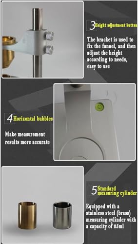 Flow Ability Tester, Hall Flow Meter with 2.5&5 MM Funnel, Powder Bulk Density Meter, 60° Funnel Angle&25mm Height Block, for Testing Flow Rate and Bulk Density Of Metallic and Non-Metallic Powders