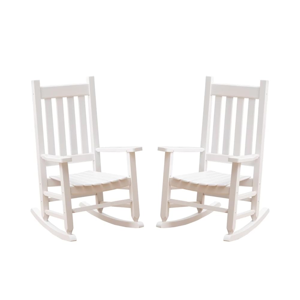 BplusZ Child Rocking Chairs Set of 2 Kid's Toddler Wooden Comfy Rockers Furniture Indoor Outdoor Patio Porch Balcony Reading Room for Baby Children Ages 6-10, White