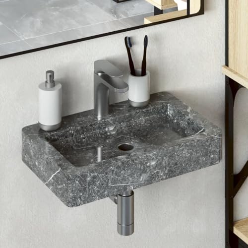 Wall-mounted Sink Gray 15"x9.4"x2.6" Marble,Marble WallMounted Sink: Modern Elegance for Your Bathroom or Washroom Bath Fixtures，Bathroom Sinks