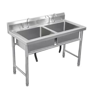 free standing stainless-steel single bowl, commercial restaurant kitchen sink set w/faucet drainboard,utility sink free standing single bowl kitchen sink (120cm)