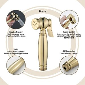 ZLOCYIVHE Handheld Toilet Bidet, Cloth Diaper Sprayer Bidet Faucet Mixer Tap, 1.5m 304 Stainless Steel Shower Pipe, ABS Shower Base,Chrome(Titanium Gold)