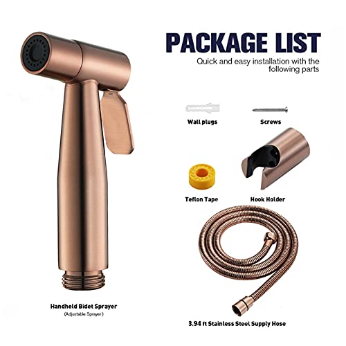 ZLOCYIVHE Handheld Toilet Bidet Sprayer, Stainless Steel Bidet Faucet, Bathroom Wall Mount Sprayer, Self Cleaning Bidet Hygienic Shower,Black(Rose Gold)