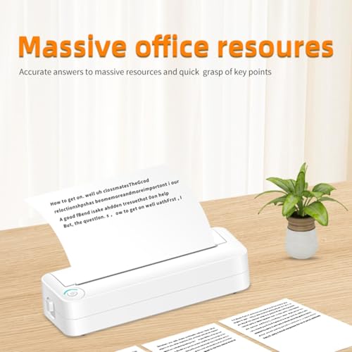 Portable Printer Wireless for Travel Thermal Printer A4 Thermal Paper, Inkless Printer Mobile Office(White)