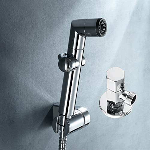 ZLOCYIVHE Hand Held Bidet Sprayer for Toilet, 2 Function Chrome Bidet Shattaf, ABS Spray Bracket, Stainless Steel Shower Hose,Spray Set(Spray Set with Angle Valve)