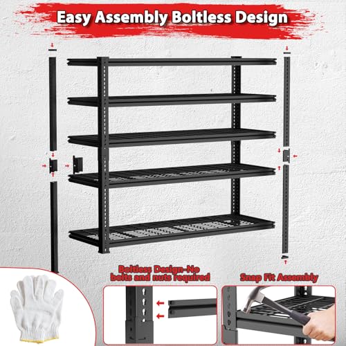 Storage Shelves, Garage Shelving Heavy Duty 3300 LBS Capacity, 60"L x 24"W x 78"H Adjustable Metal Shelving Organizer Wire Rack, 5 Tier Utility Shelf Unit for Pantry Closet Warehouse Organization