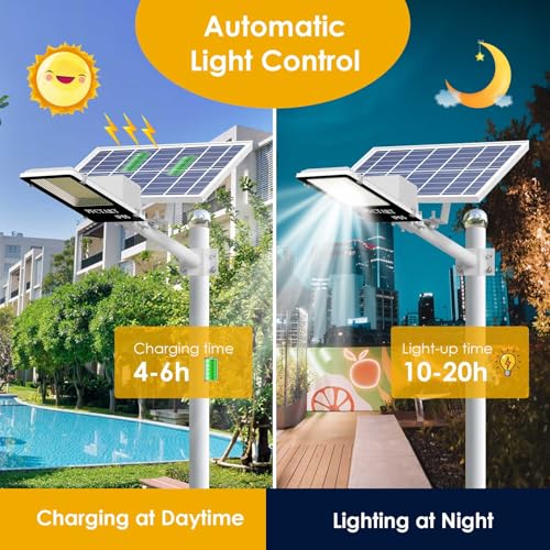 3000W Solar LED Street Light Outdoor, 450000LM Solar Parking Lot Lights Commercial, IP65 Waterproof Dusk to Dawn Security LED Flood Light, 6500K Large Solar Lights with Remote Control, 1 PACK