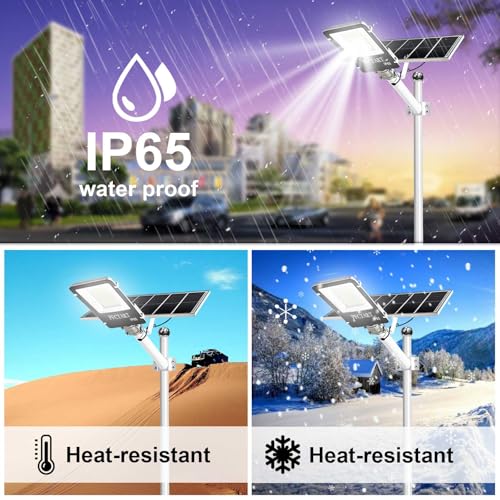 3000W Solar LED Street Light Outdoor, 450000LM Solar Parking Lot Lights Commercial, IP65 Waterproof Dusk to Dawn Security LED Flood Light, 6500K Large Solar Lights with Remote Control, 1 PACK