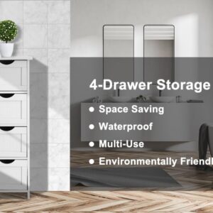 Bonnlo Bathroom Floor Cabinet,White Storage Cabinet with 4 Drawers,Skinny Bathroom Storage,Small Bathroom Drawer Organizers and Storage Free Standing,12 Inch Deep Cabinet for Bathroom