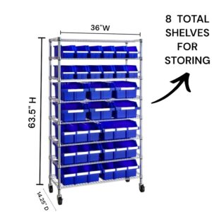 Heavy Duty Commercial Steel Wire Bin Storage Rack, Mobile, 24 Bins (Blue, 1 Pack)