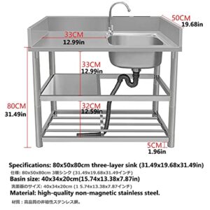 Kitchen Sinks, Single Bowl Kitchen Sinks Stainless Steel Single Bowl Sink, Workstation Farmhouse Sink, Utility Sink with Drainboard, with Cold Hot Faucet, for Garden Bar Laundry FA