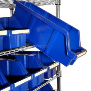 Heavy Duty Commercial Steel Wire Bin Storage Rack, Mobile, 24 Bins (Blue, 1 Pack)