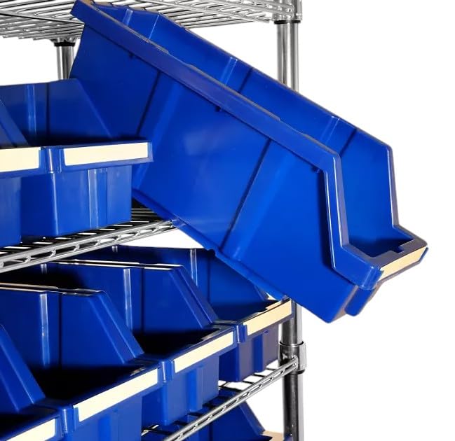 Heavy Duty Commercial Steel Wire Bin Storage Rack, Mobile, 24 Bins (Blue, 1 Pack)