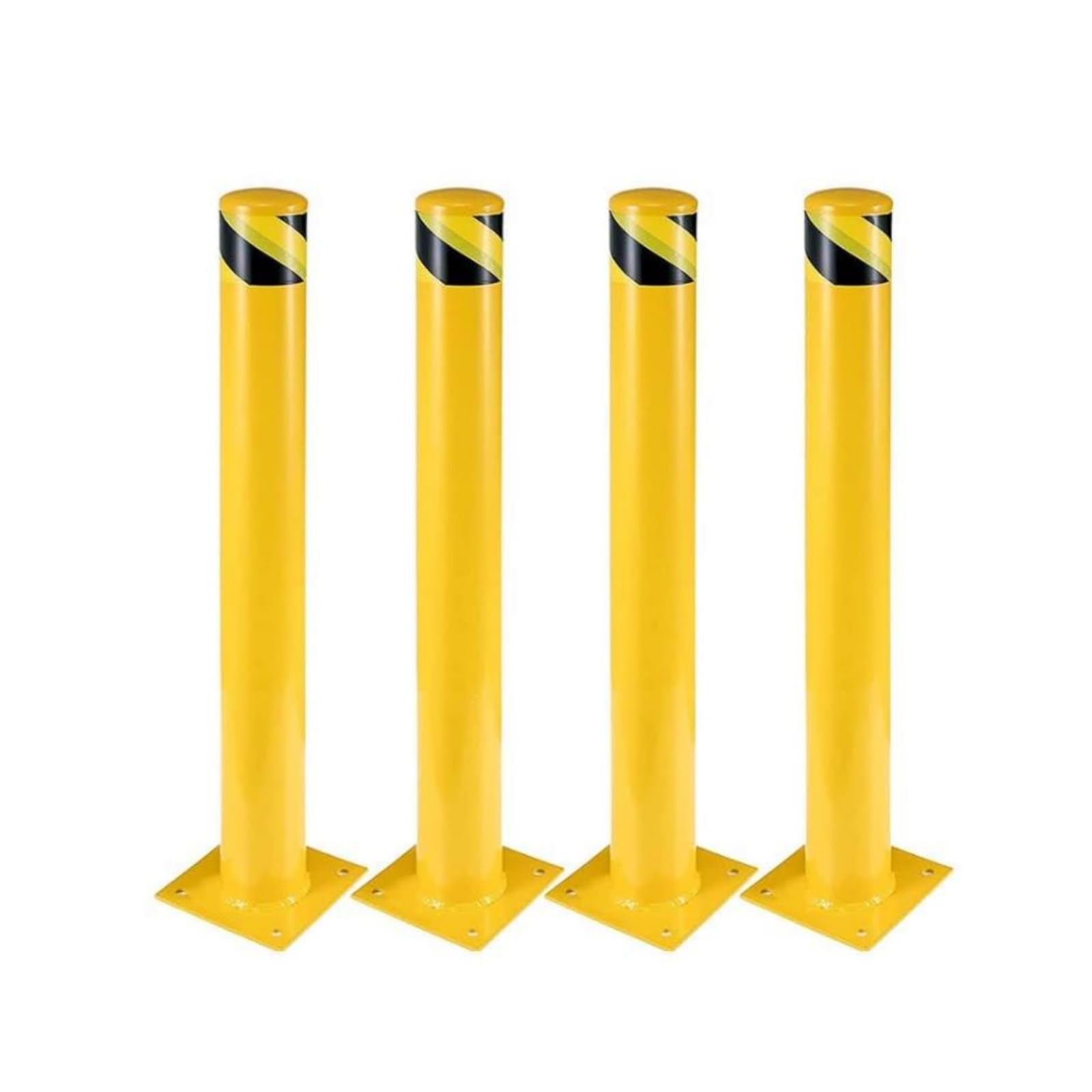 4 Packs 48 Inch Height Bollard Post, Iron Steel Safety Bollard Parking Barrier for Parking Lot, Yellow Driveway Security Bollards for Traffic Control, Parking&Traffic-Sensitive Area