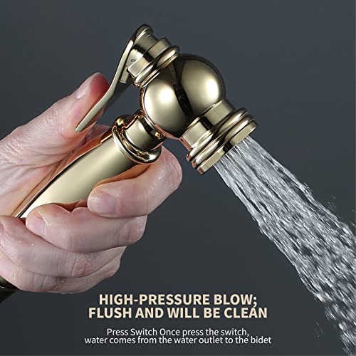 ZLOCYIVHE Handheld Toilet Bidet, Cloth Diaper Sprayer Bidet Faucet Mixer Tap, 1.5m 304 Stainless Steel Shower Pipe, ABS Shower Base,Chrome(Titanium Gold)