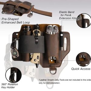 Men ED C Belt Organizer - Men Leather EDCs Organizer Sheath, EDCs Belt Sheath Pocket Organizer | multitooll Pouch Flashlight Sheath with Pen Holder, ED C Gear Holder Belt Attachment for Flashlight