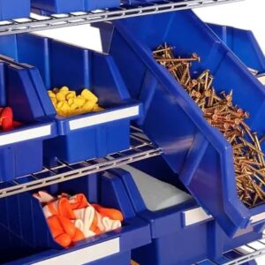 Heavy Duty Commercial Steel Wire Bin Storage Rack, Mobile, 24 Bins (Blue, 1 Pack)