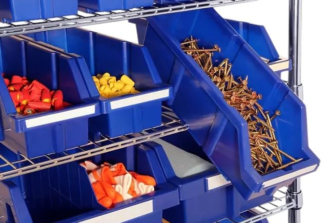 Heavy Duty Commercial Steel Wire Bin Storage Rack, Mobile, 24 Bins (Blue, 1 Pack)