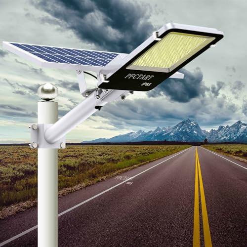 3000W Solar LED Street Light Outdoor, 450000LM Solar Parking Lot Lights Commercial, IP65 Waterproof Dusk to Dawn Security LED Flood Light, 6500K Large Solar Lights with Remote Control, 1 PACK