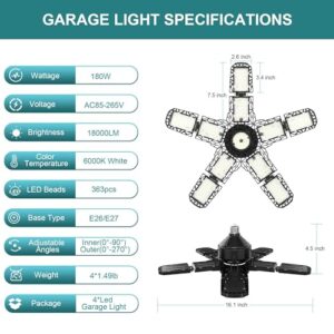 Adjustable LED Garage Ceiling Light – High-Performance Bright Lighting for Garage, Warehouse, and Workshop, Energy Efficient & Durable