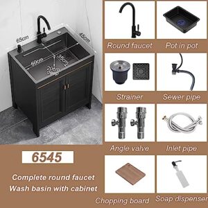 Stainless Steel Prep & Utility Sink Commercial Restaurant Sink Single Bowl Kitchen Sink with Cold and Hot Water Faucets Laundry Room Sink with Cabinet for Laundry Room Bathroom Far