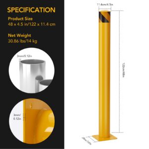 4 Packs 48 Inch Height Bollard Post, Iron Steel Safety Bollard Parking Barrier for Parking Lot, Yellow Driveway Security Bollards for Traffic Control, Parking&Traffic-Sensitive Area