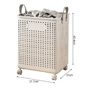 SamFansar Laundry Basket with Wheels, Large Capacity Handle Design, Waterproof Dirty Clothes Storage Hamper Laundry Basket with Breathable Mesh Holes White-L