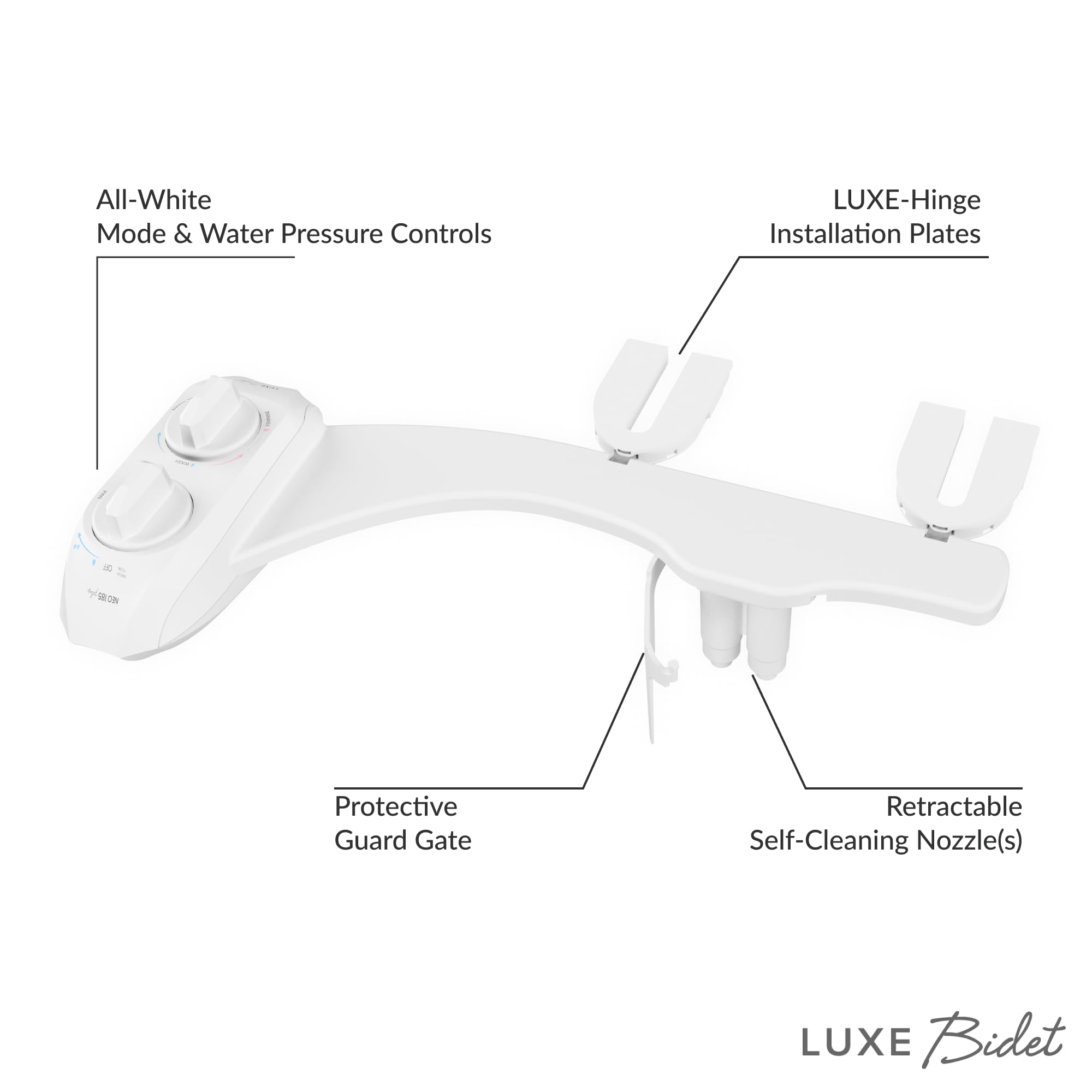 LUXE Bidet NEO 185 Plus - Value Pack of 2 - Patented Bidet Attachments for Toilet Seat with Innovative Hinges to Clean, Slide-in Easy Install, and Advanced 360° Self-Clean (Chrome and White)