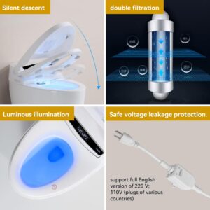 Smart Toilets for Bathrooms, Portable Bidet toilet with Automatic Flush and Foot Feel Flush, Smart Toilets with Heated Bidet Seat, Luxury Smart Toilet with Dryer and Warm Water, White