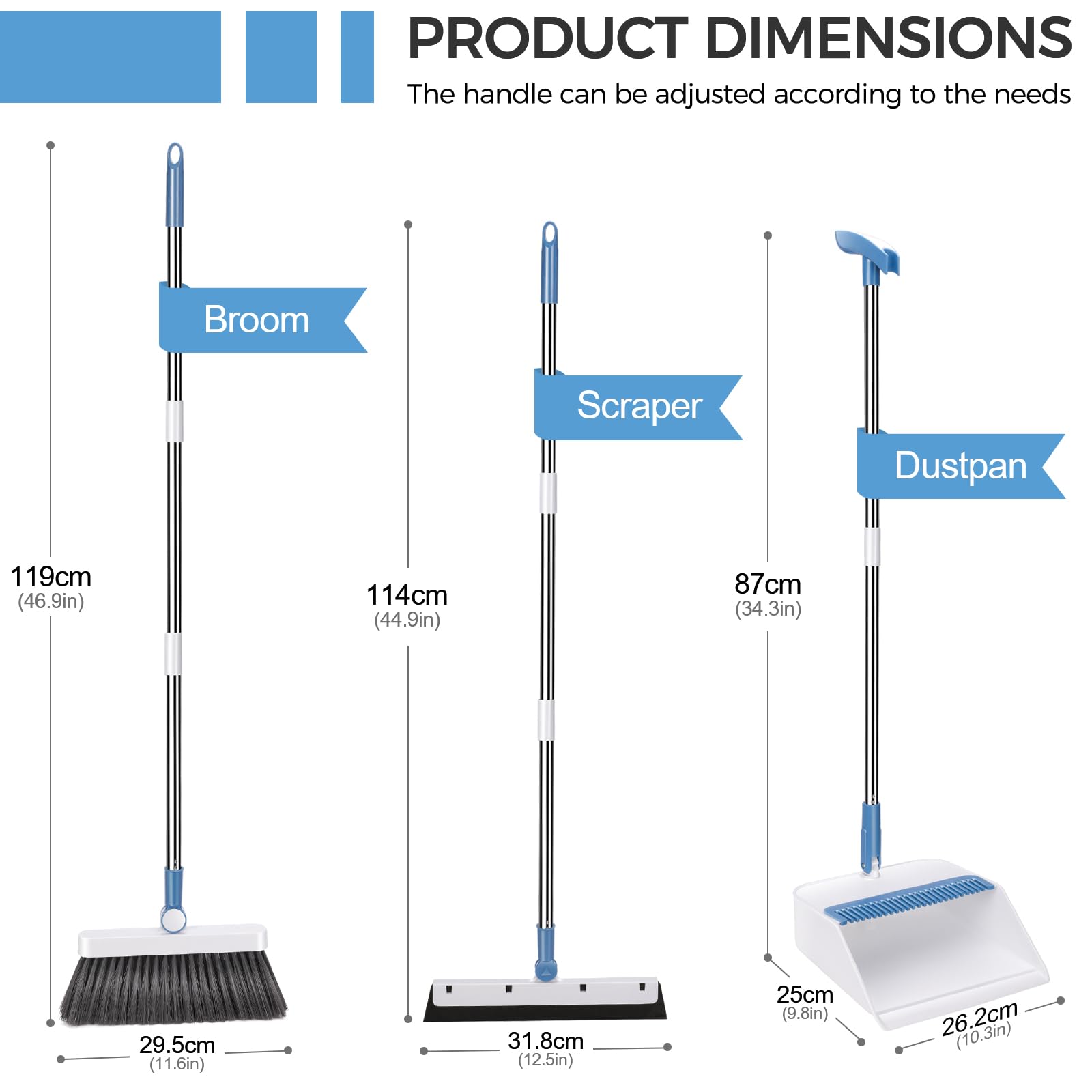 Masthome 42" Large Industrial Mop with 2 Reusable Mop Pads,Commercial Microfiber Mop & Long Handle Lightweight 180 Degree Rotating Broom Set with Squeegee Broom for Floor