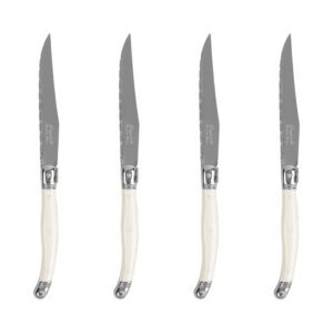 french home laguiole connoisseur 4-piece steak knife set – stainless steel dinner knives with ivory-colored handles, etched detailing & napoleon bee emblem – serrated knives for smooth cutting (9.25")