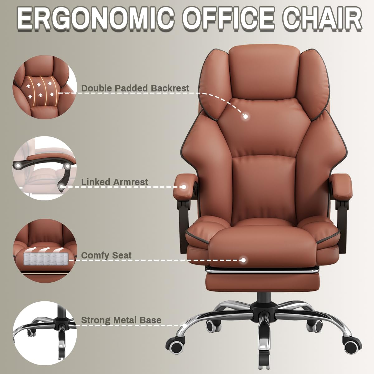 XUEGW Office Chair Big and Tall Computer Chairs High Back Gaming Chair with Foot Rest Ergonomic Leather Desk Chair Executive Comfortable Work Chair for Home Office